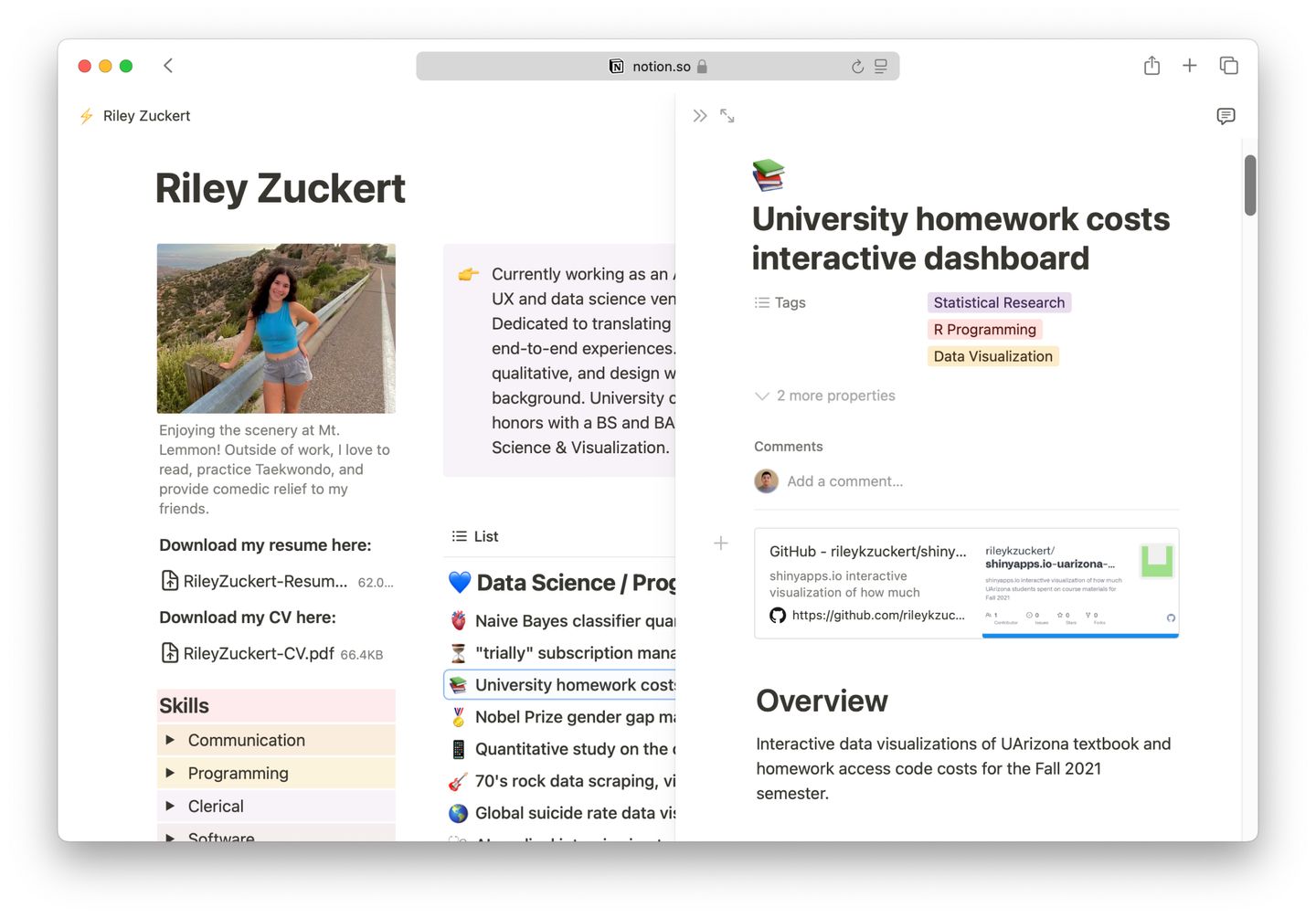 Screenshot of a UX portfolio built on Notion