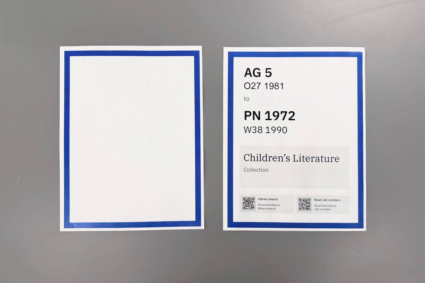 Printed frame and frame with content for a Children's Literature collection eye-level sign